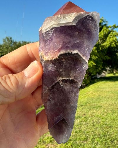 Auralite 23 Red Cap Crystal Wand Point 165 Grams 5 inches