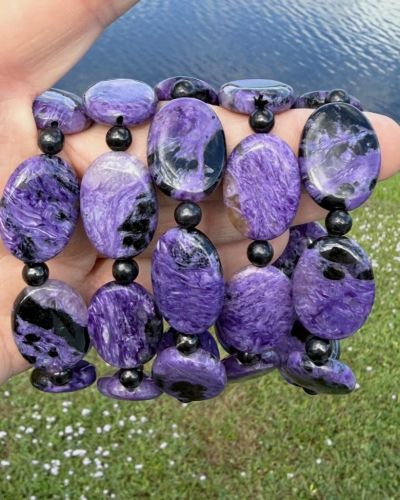 AA Grade Stunning Charoite Polished Oval Bracelets
